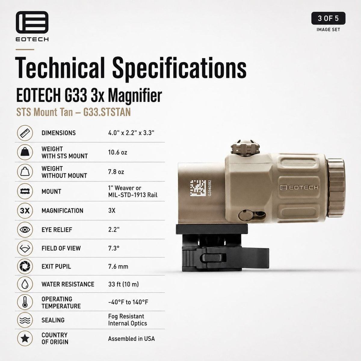 EOTech G33 3x magnifier on the flip-to-side STS mount in Tan with an aluminium housing built to take hard recoil