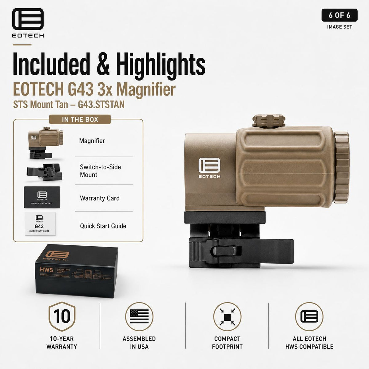 EOTech G43 3x magnifier on the flip-to-side STS mount in Tan for stretching a red dot setup to mid-range targets