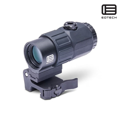 EOTech G45 5x magnifier on the flip-to-side STS mount in matte black for use behind an EOTech holographic weapon sight