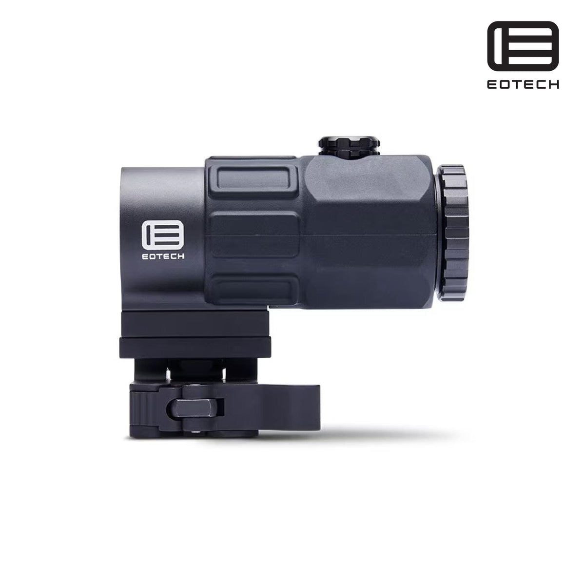 EOTech G45 5x magnifier on the flip-to-side STS mount in matte black with a fast-focus dioptre for a crisp reticle image