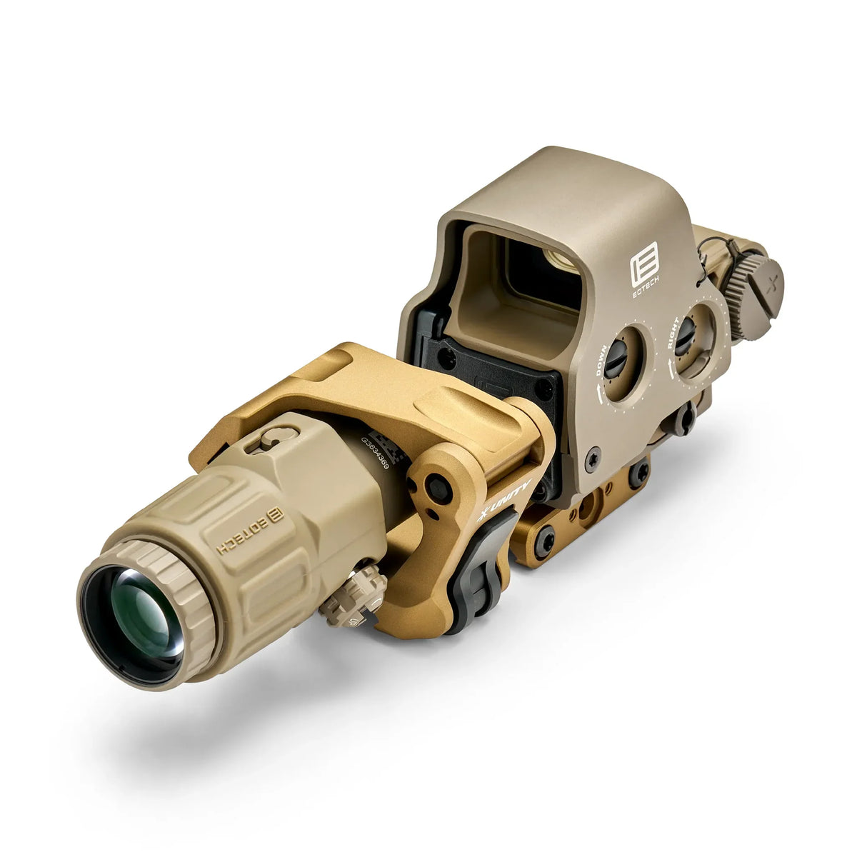 EOTech HHS UNITY I system in tan with a 68 MOA ring and 1 MOA dot reticle and 20 brightness settings