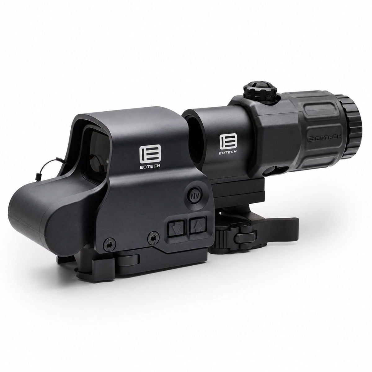 EOTech HHS VIII EXPS3-0 and G33 hybrid sight system in matte black with the magnifier on a flip-to-side STS mount