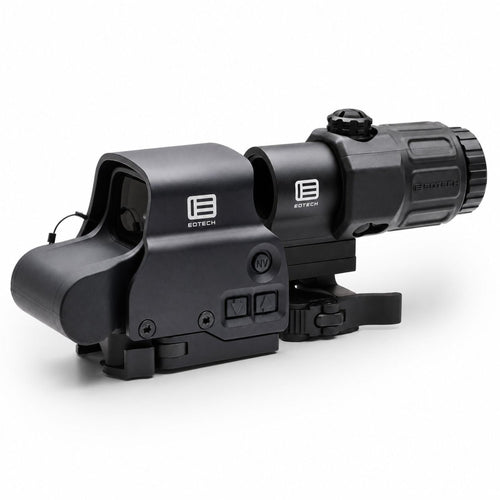 EOTech HHS VIII EXPS3-0 and G33 hybrid sight system in matte black with the magnifier on a flip-to-side STS mount