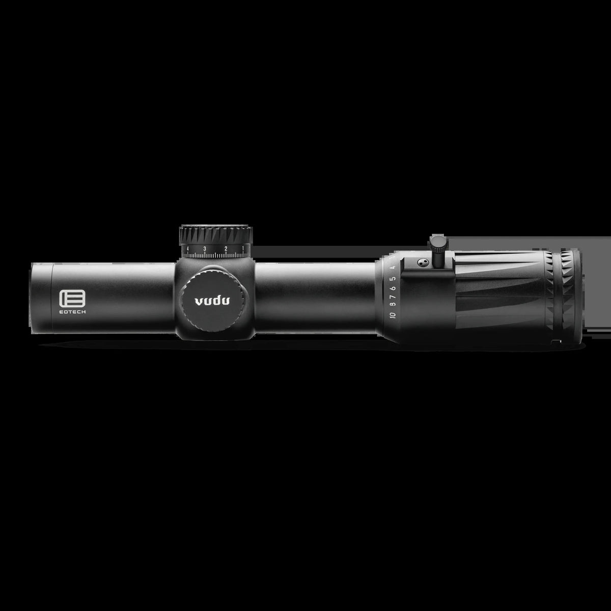 EOTech Vudu 1-10x28 SR5 MRAD rifle scope in matte black, with a 34mm main tube