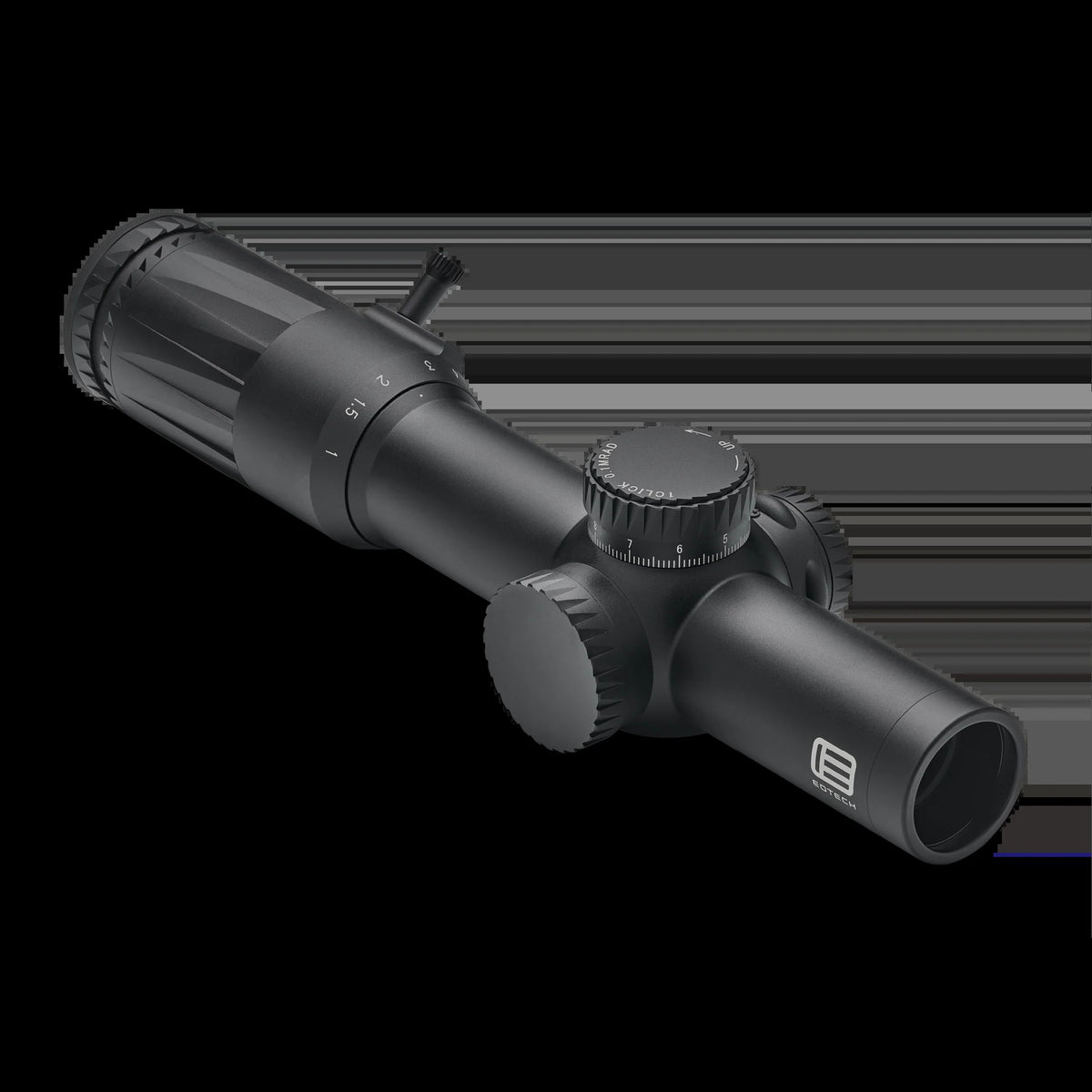EOTech Vudu 1-10x28 SR5 MRAD rifle scope in matte black, a 1-10x first focal plane LPVO