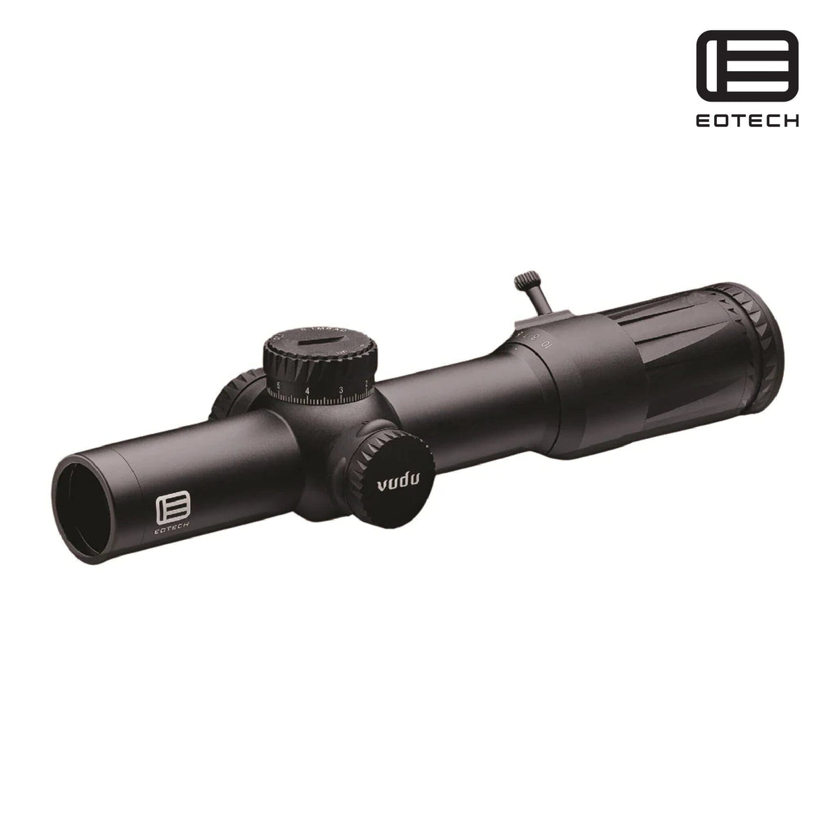 EOTech Vudu 1-10x28 illuminated SR5 MRAD LPVO rifle scope in matte black with zero-resettable elevation and windage turrets