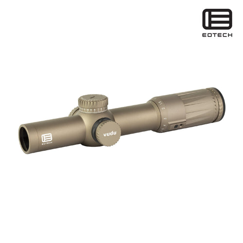 EOTech Vudu 1-10x28 illuminated SR5 MRAD LPVO rifle scope in Tan with the reticle in the first focal plane