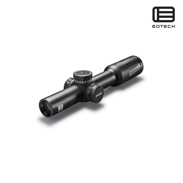 EOTech Vudu 1-6x24 illuminated SR1 MRAD LPVO rifle scope in matte black with the reticle in the first focal plane