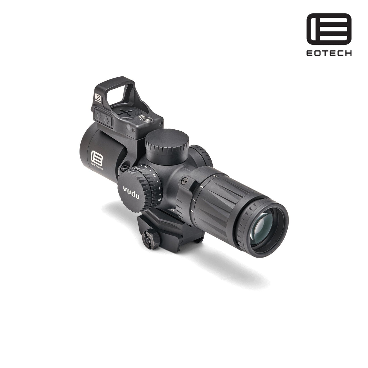 EOTech Vudu 3-9x32 MD6 MOA rifle scope with EFLX red dot in matte black supplied with an EFLX mini red dot for close range
