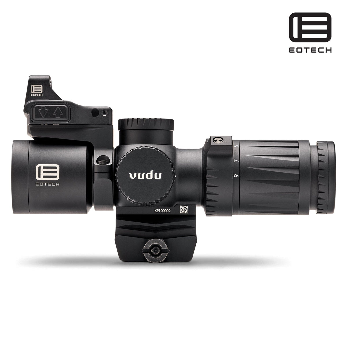 EOTech Vudu 3-9x32 MD6 MOA rifle scope with EFLX red dot in matte black for precision work on AR-15 and bolt-action rifles