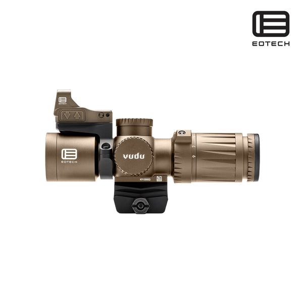 EOTech Vudu 3-9x32 MR5 MRAD rifle scope with EFLX red dot in Tan with the reticle in the second focal plane