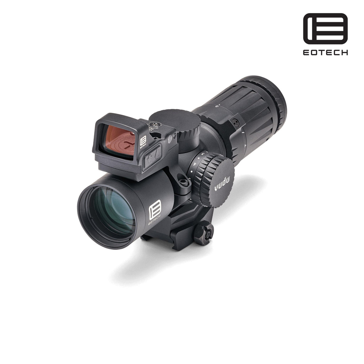 EOTech Vudu 3-9x32 MR5 MRAD rifle scope with EFLX red dot in matte black with a fast-focus eyepiece and forgiving eye relief