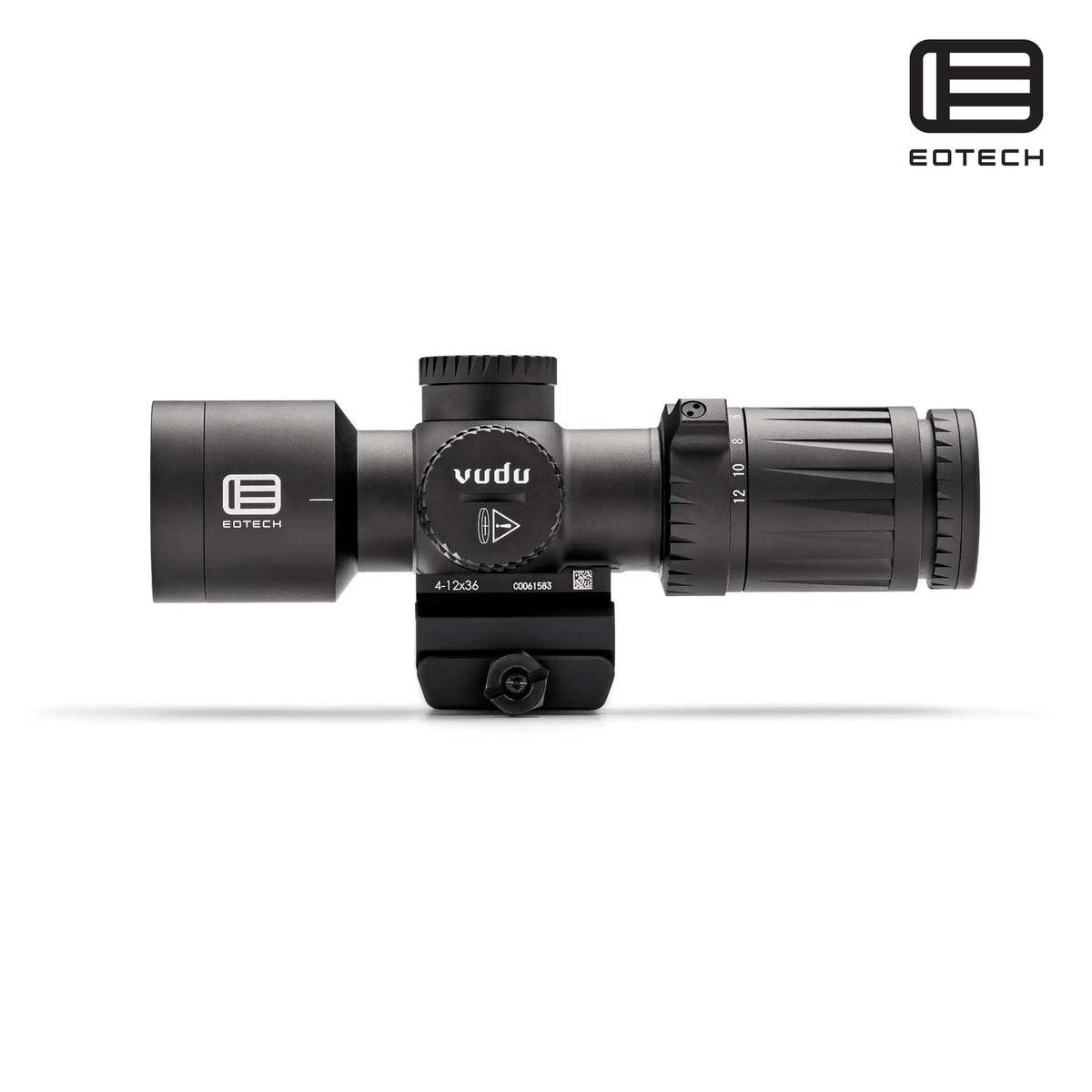 EOTech Vudu 4-12x36 illuminated MD5 MRAD rifle scope in matte black with zero-resettable elevation and windage turrets