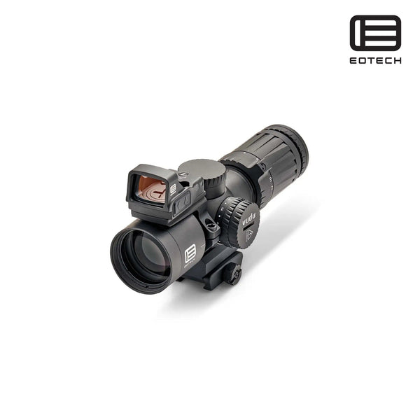 EOTech Vudu 4-12x36 MR5 MRAD rifle scope with EFLX red dot in matte black with the reticle in the first focal plane