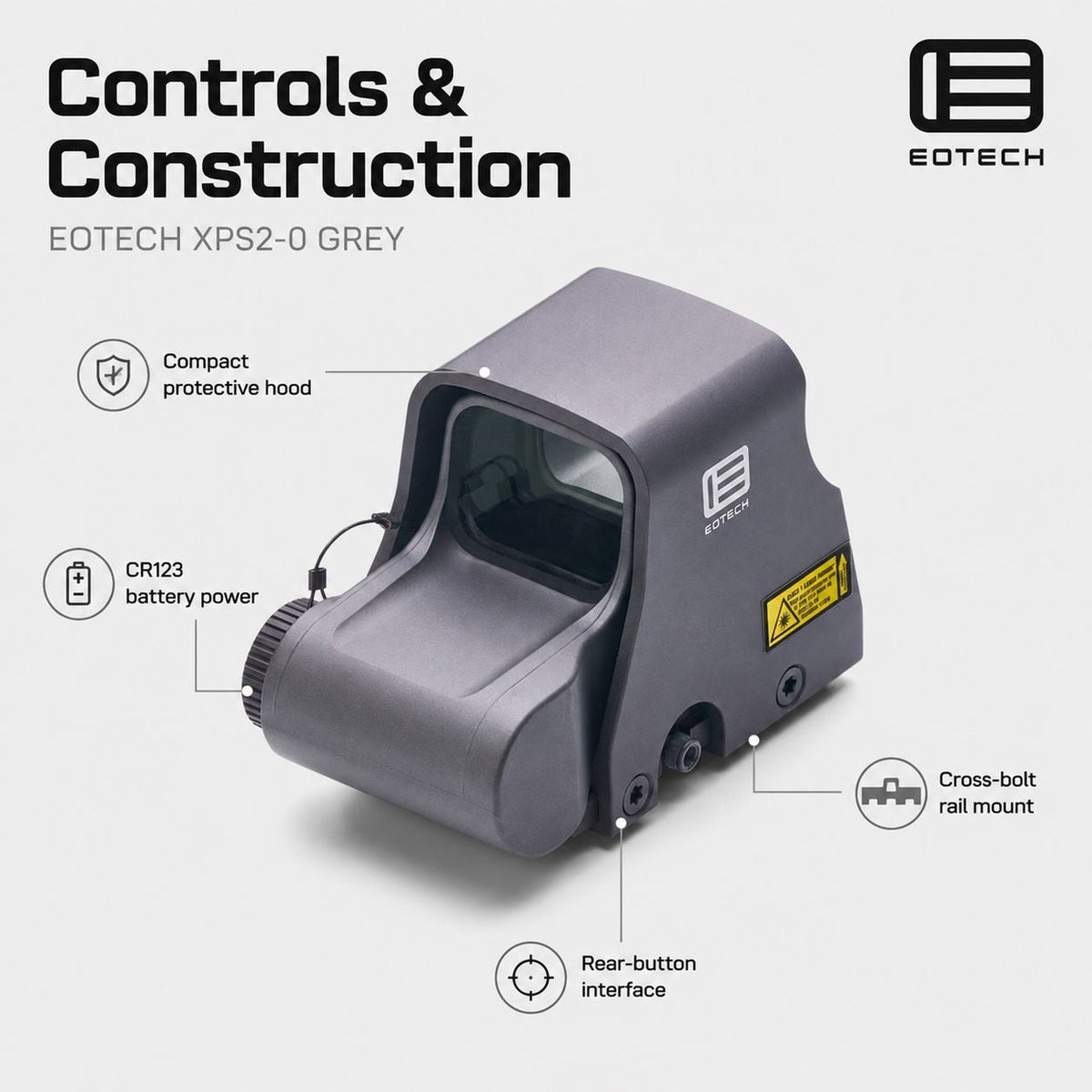 EOTech XPS2-0 68 MOA ring holographic weapon sight in Grey powered by a single CR123 lithium battery