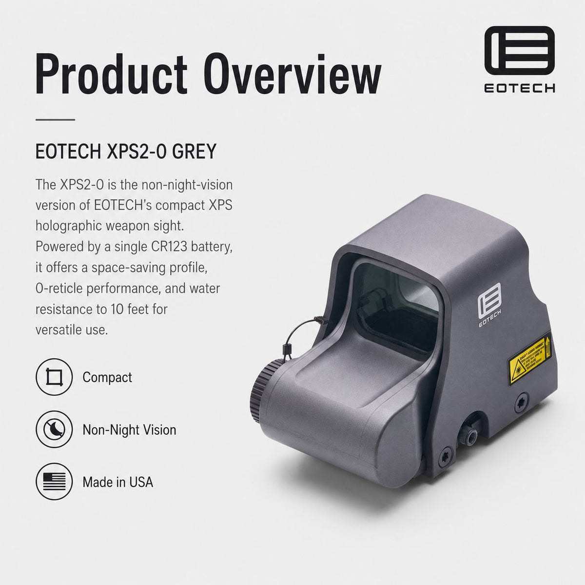EOTech XPS2-0 68 MOA ring holographic weapon sight in Grey at true 1x for fast both-eyes-open shooting