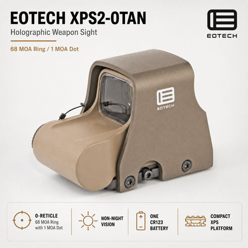 EOTech XPS2-0 68 MOA ring holographic weapon sight in Tan with a single 1 MOA aiming dot at the ring centre