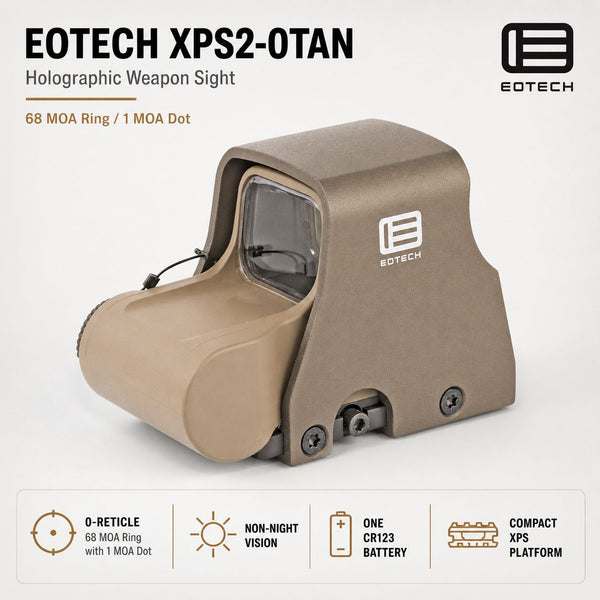 EOTech XPS2-0 68 MOA ring holographic weapon sight in Tan with a single 1 MOA aiming dot at the ring centre