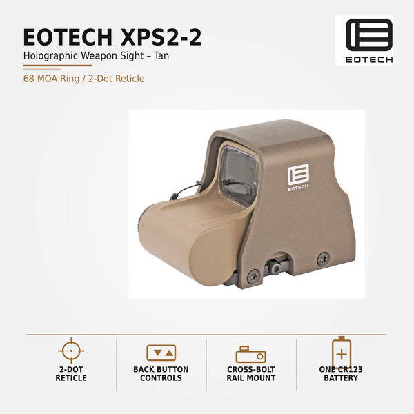 EOTech XPS2-2 68 MOA ring holographic weapon sight in Tan with two 1 MOA aiming dots inside the ring