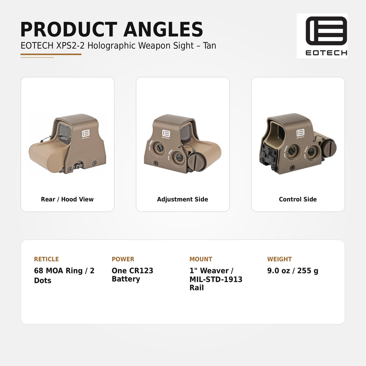 EOTech XPS2-2 68 MOA ring holographic weapon sight in Tan with twenty daylight brightness settings
