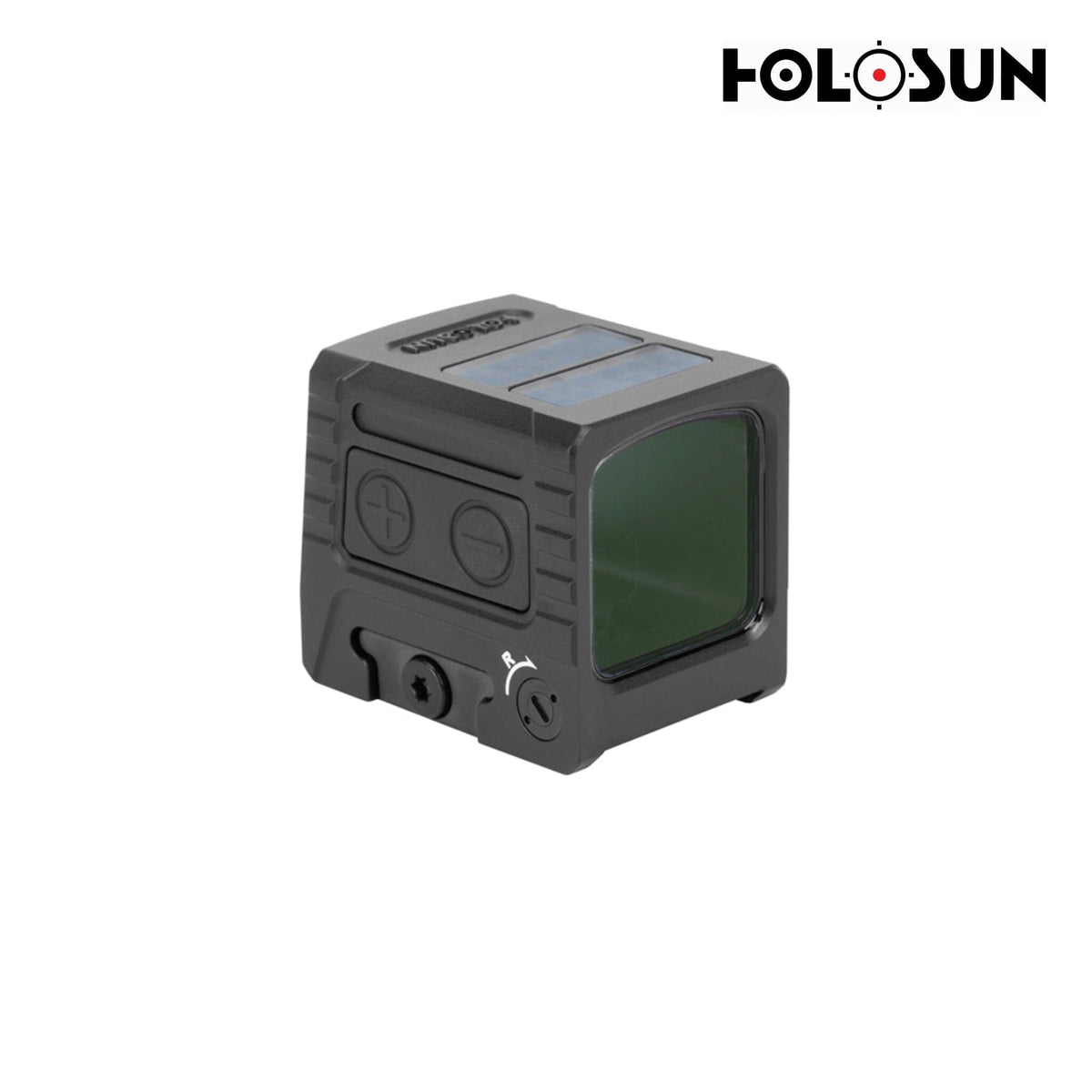 Holosun AEMS Macro gold dot sight in a matte black 7075 T6 aluminium housing