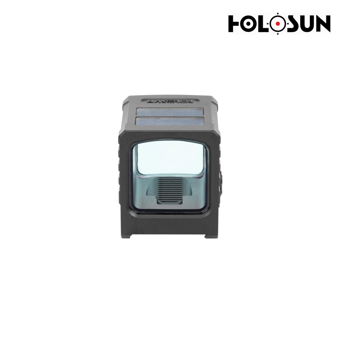 Holosun AEMS Macro gold dot sight with a wide rectangular window for fast two-eyes-open shooting