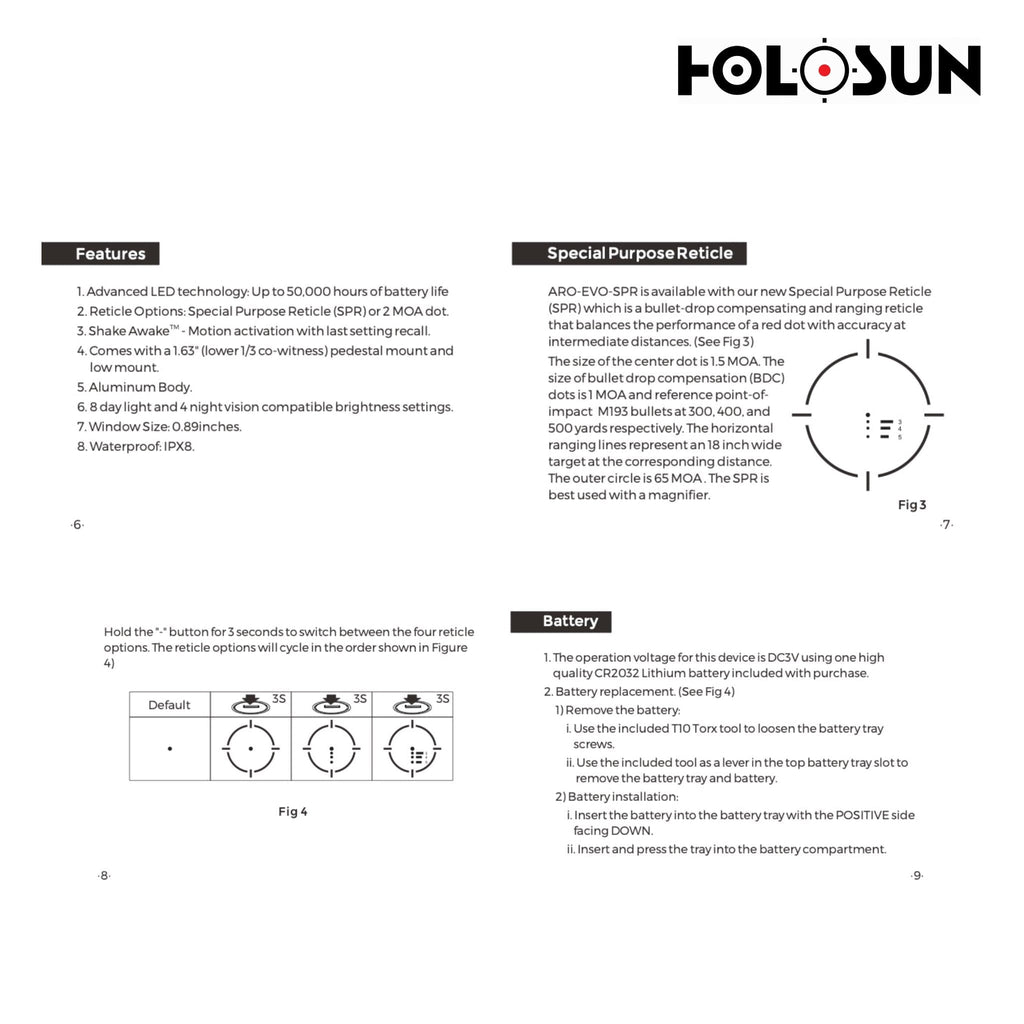 Holosun ARO EVO Red Dot Sight 2 MOA Dot & SPR Reticle – Red, Green & Gold Rifle Dot Sight Holosun 