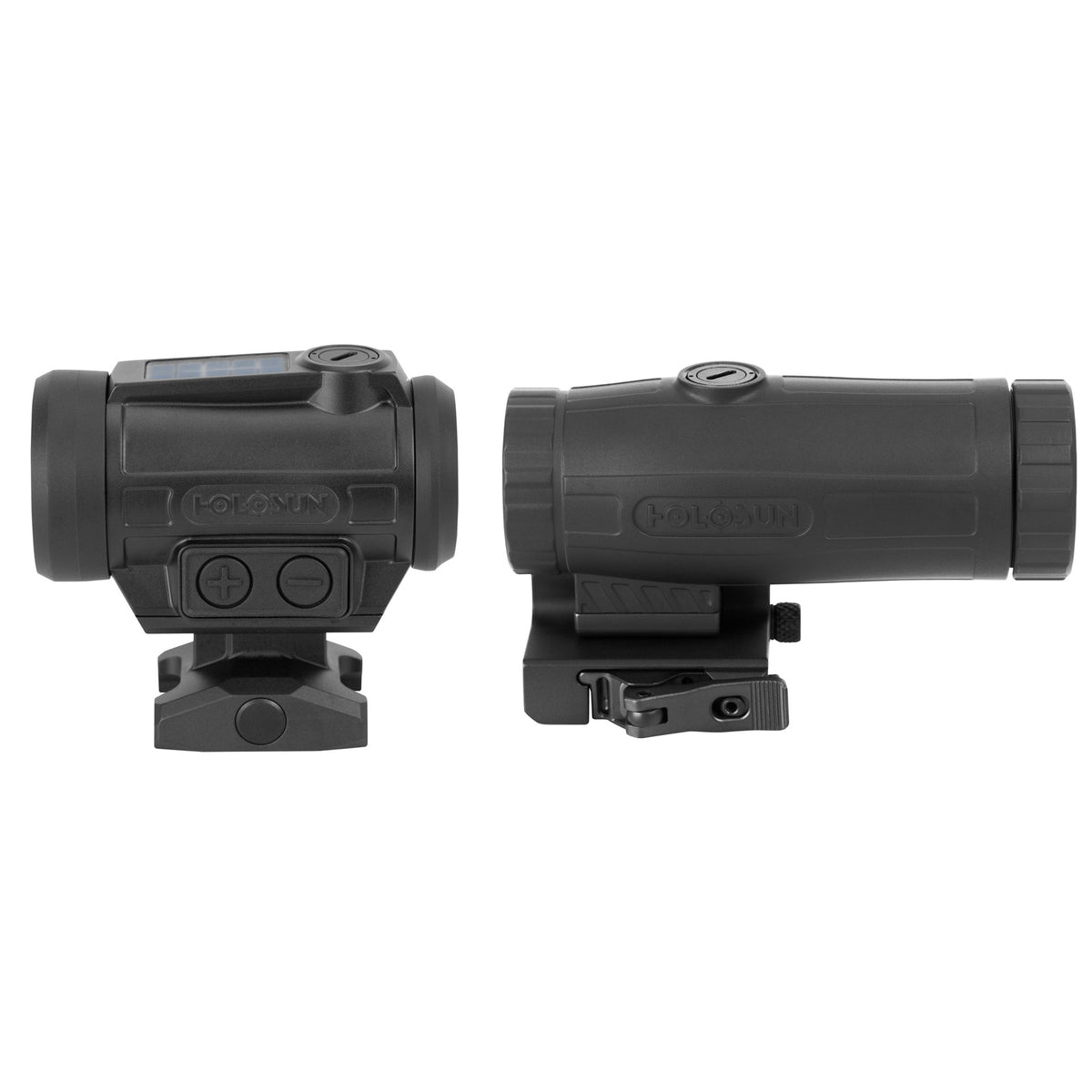 Holosun ARO red dot sight and HM3X 3x magnifier combo with the magnifier on a flip-to-side quick-detach mount