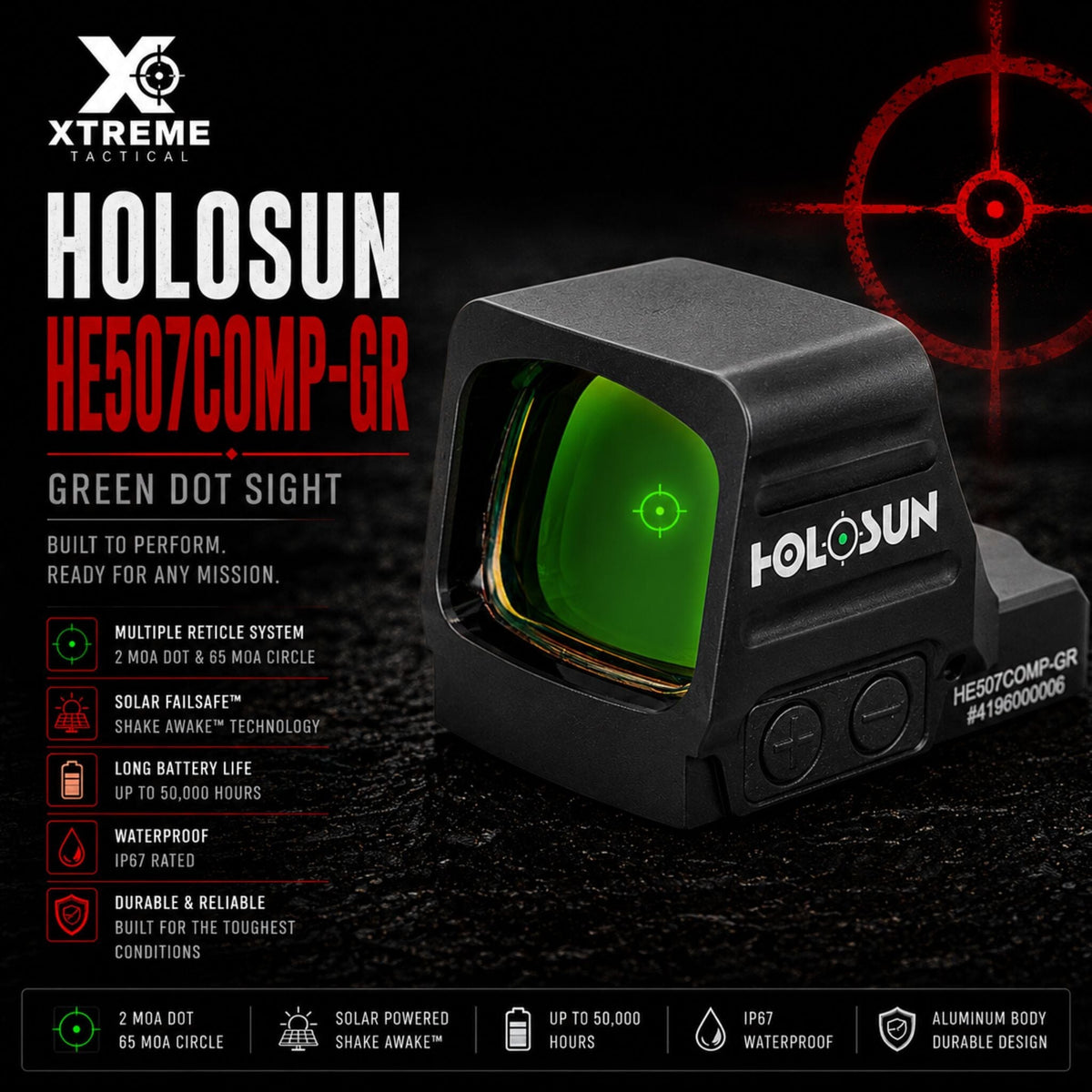 Holosun HE507COMP green dot sight with a side-loading battery tray so zero is kept when swapping cells