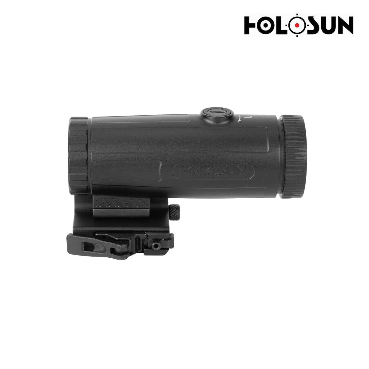 Holosun HM6X 6x magnifier on a flip-to-side quick-detach mount for use behind a red dot sight