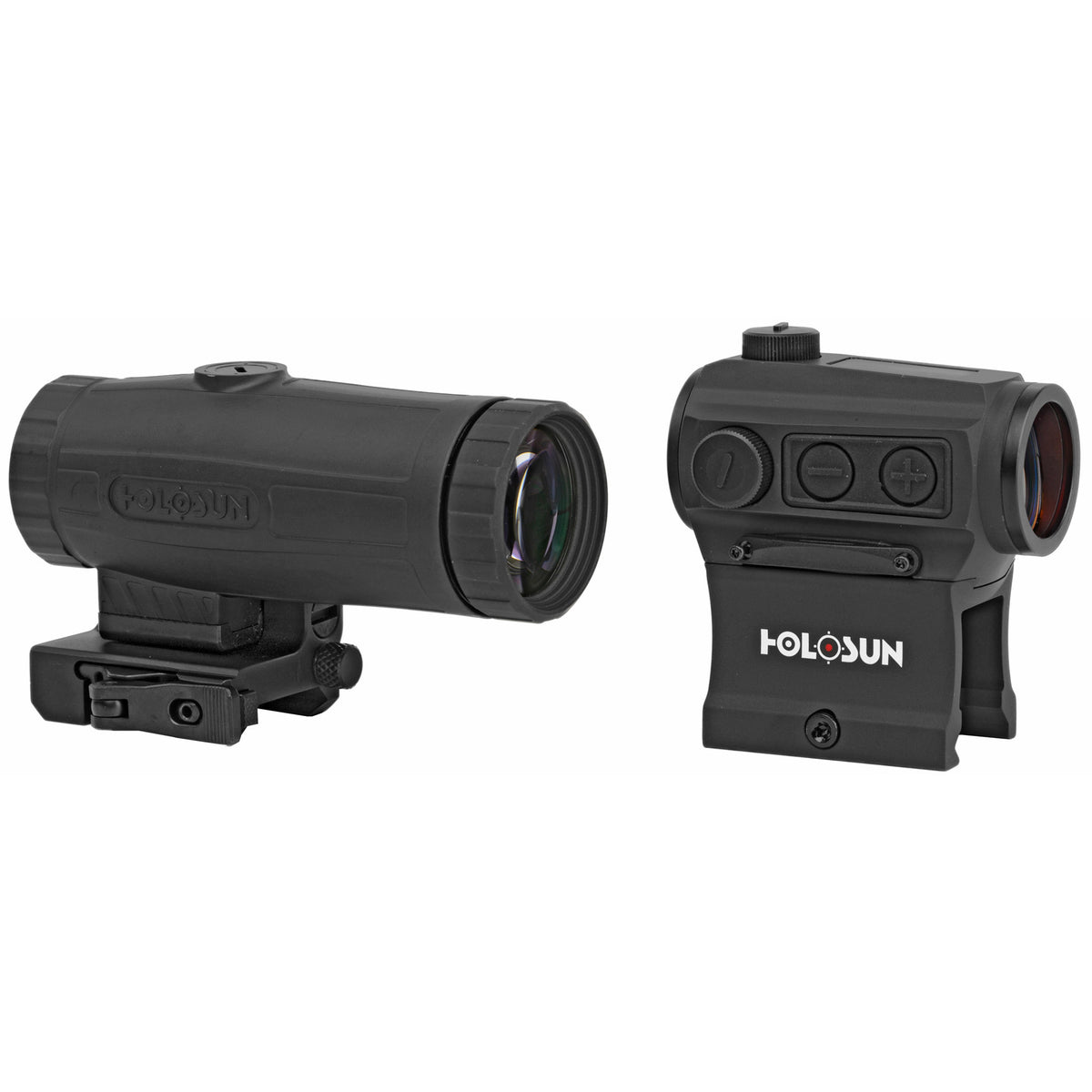 Holosun HS403C red dot sight and HM3X 3x magnifier combo with the magnifier on a flip-to-side quick-detach mount
