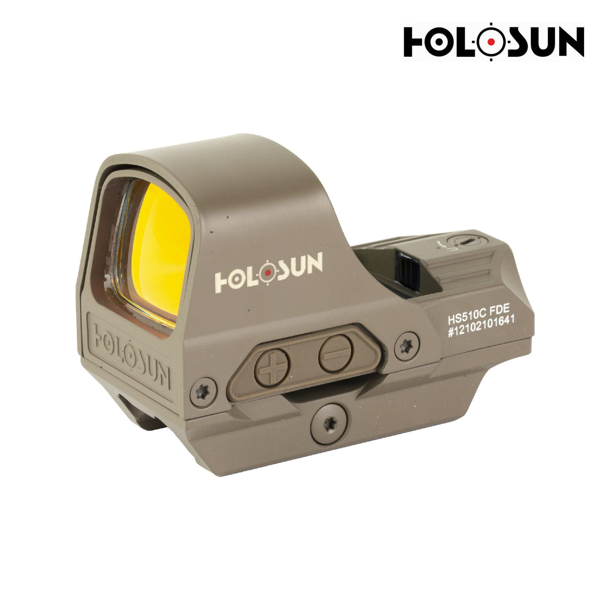 Holosun HS510C red dot sight in Flat Dark Earth with a titanium hood over the lens