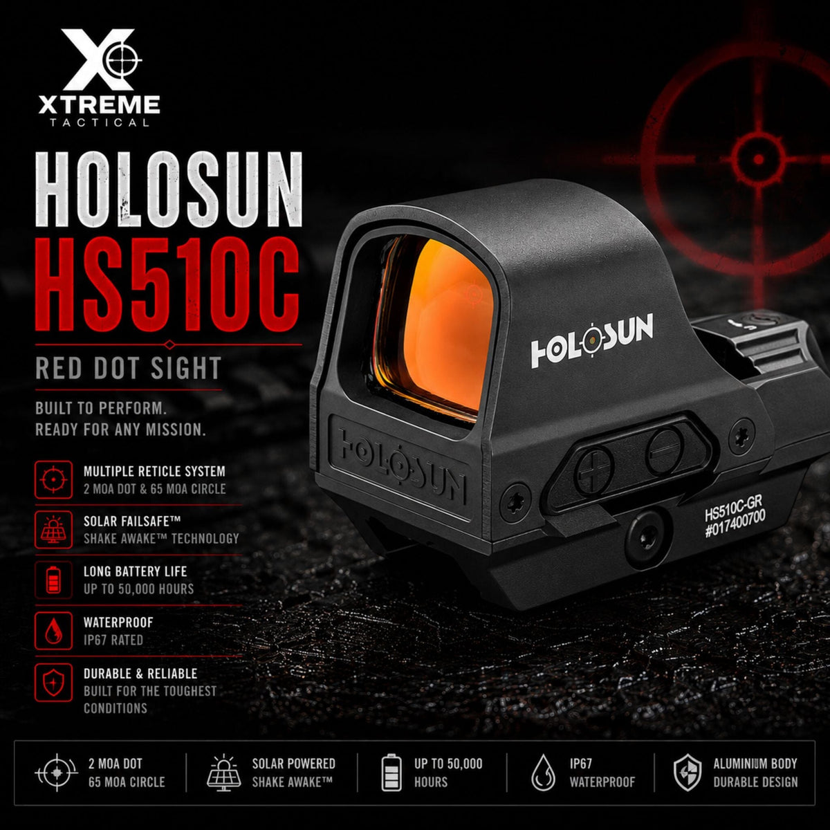 Holosun HS510C red dot sight with a wide rimless viewing window for an unobstructed sight picture