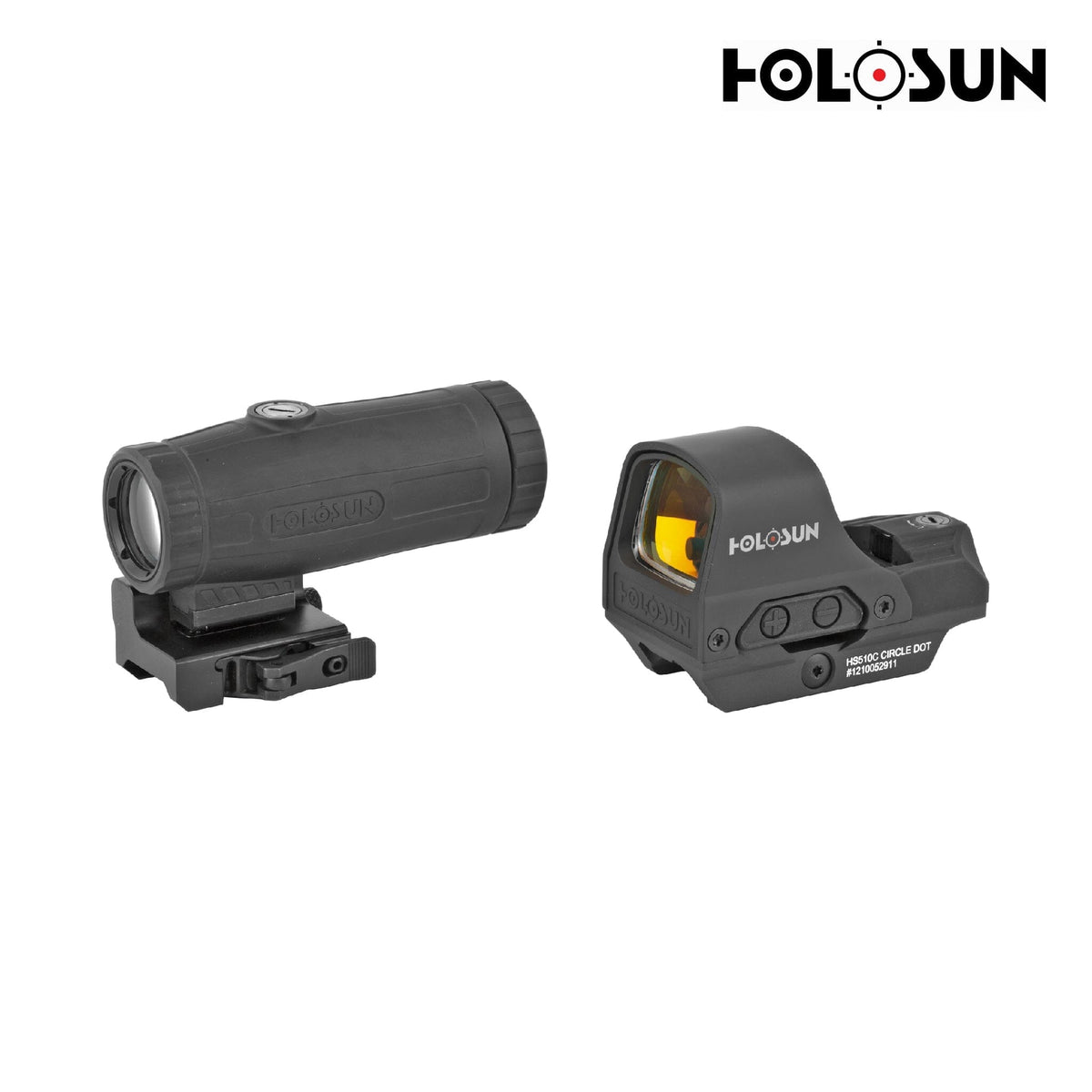Holosun HS510C red dot sight and HM3X magnifier combo with Solar Failsafe backup power that runs the dot in daylight