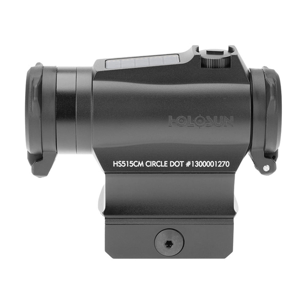 Holosun HS515CM multi-reticle sight seen lengthways on its quick detach mount