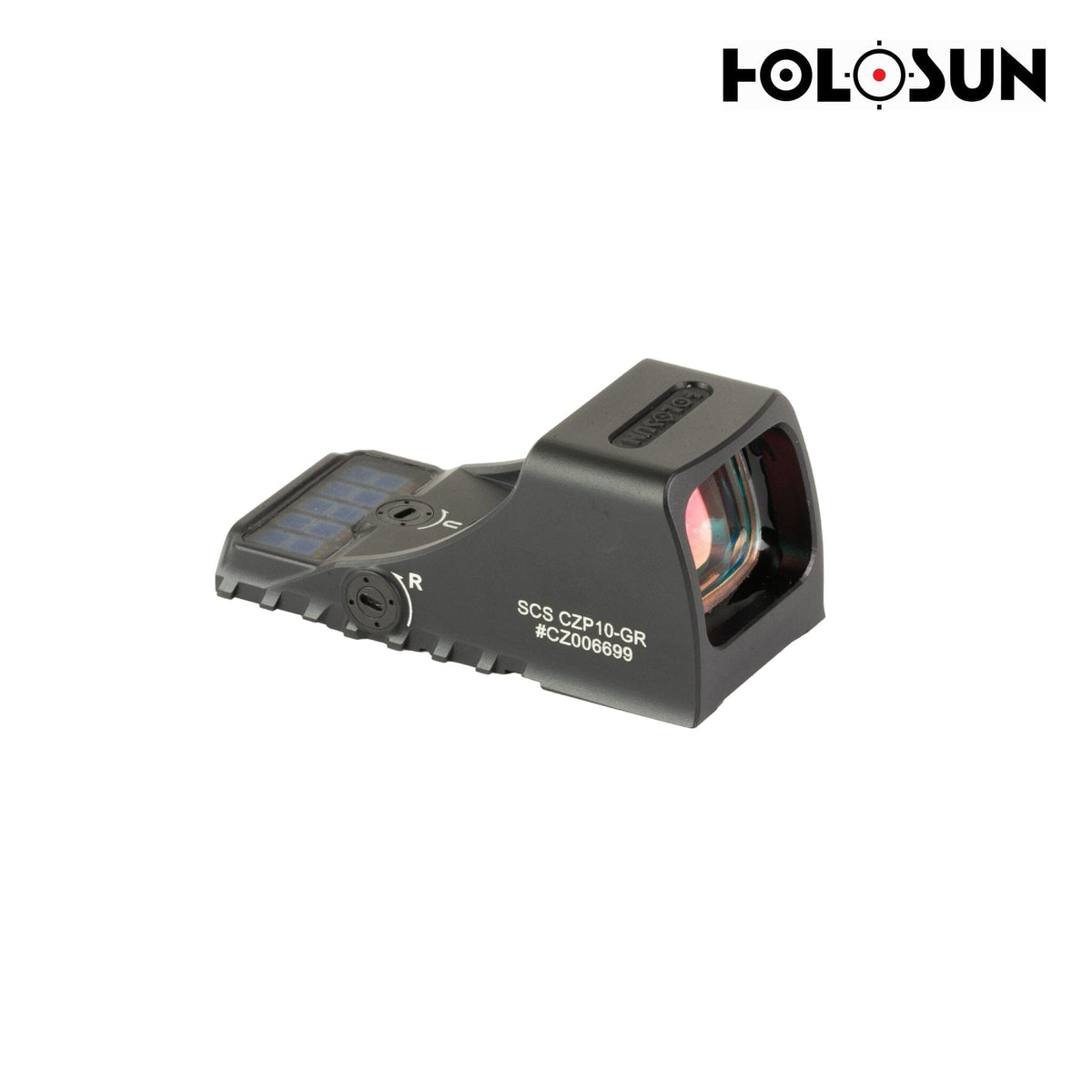 Holosun SCS P10 green dot sight with solar charging that tops up the internal cell in daylight