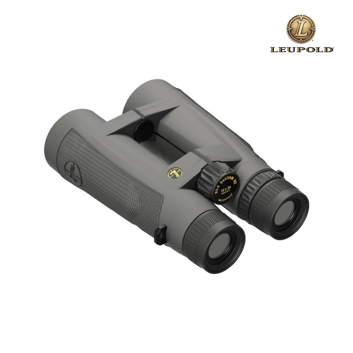 Leupold BX-5 Santiam HD 15x56 binocular on a rubber-armoured open-bridge magnesium chassis, 100% waterproof and fog-proof