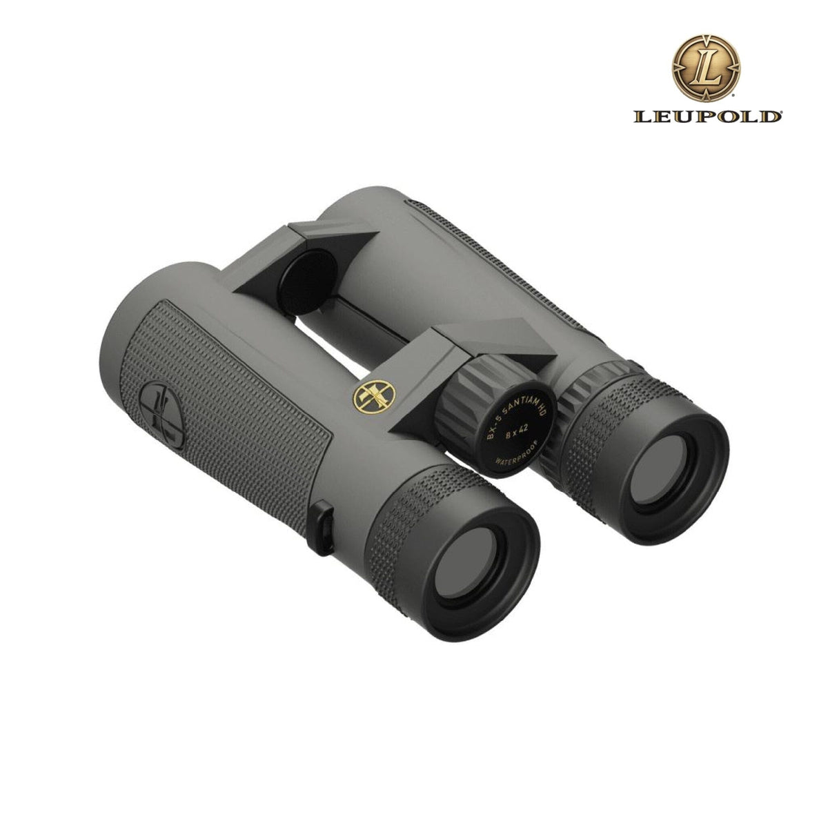 Leupold BX-5 Santiam HD 8x42 binocular on a rubber-armoured open-bridge magnesium chassis, 100% waterproof and fog-proof