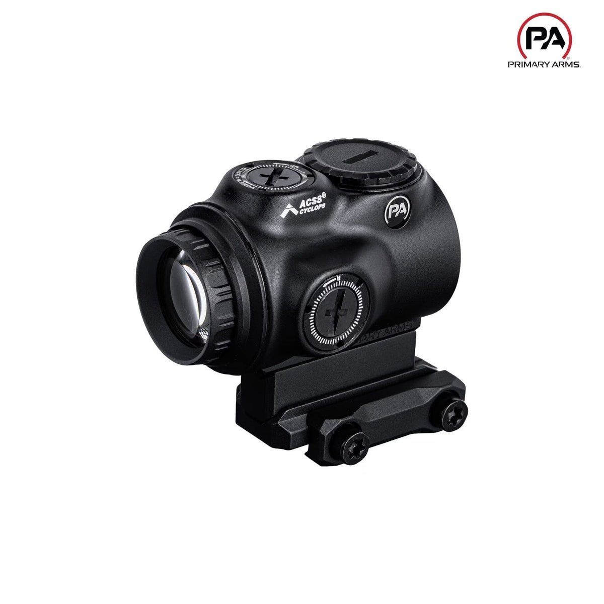 Primary Arms GLx 1X MicroPrism scope, green illuminated ACSS Cyclops reticle with daylight-bright illumination