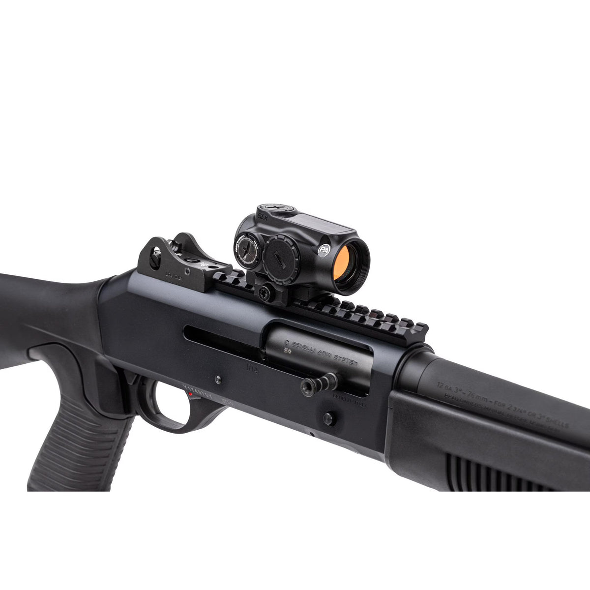 Primary Arms GLx MD-21S red dot sight with a solar panel and battery backup power