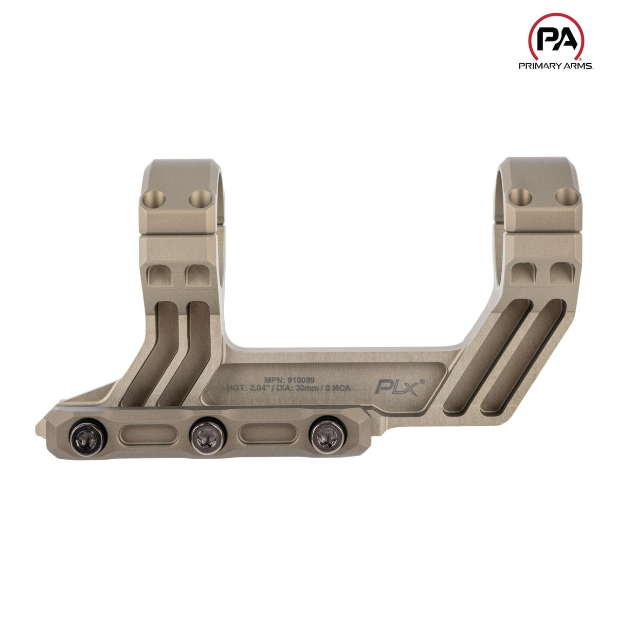 Primary Arms PLx 30mm cantilever mount, 2.04 inch height, clear anodised for 30mm scope tubes on Picatinny rails