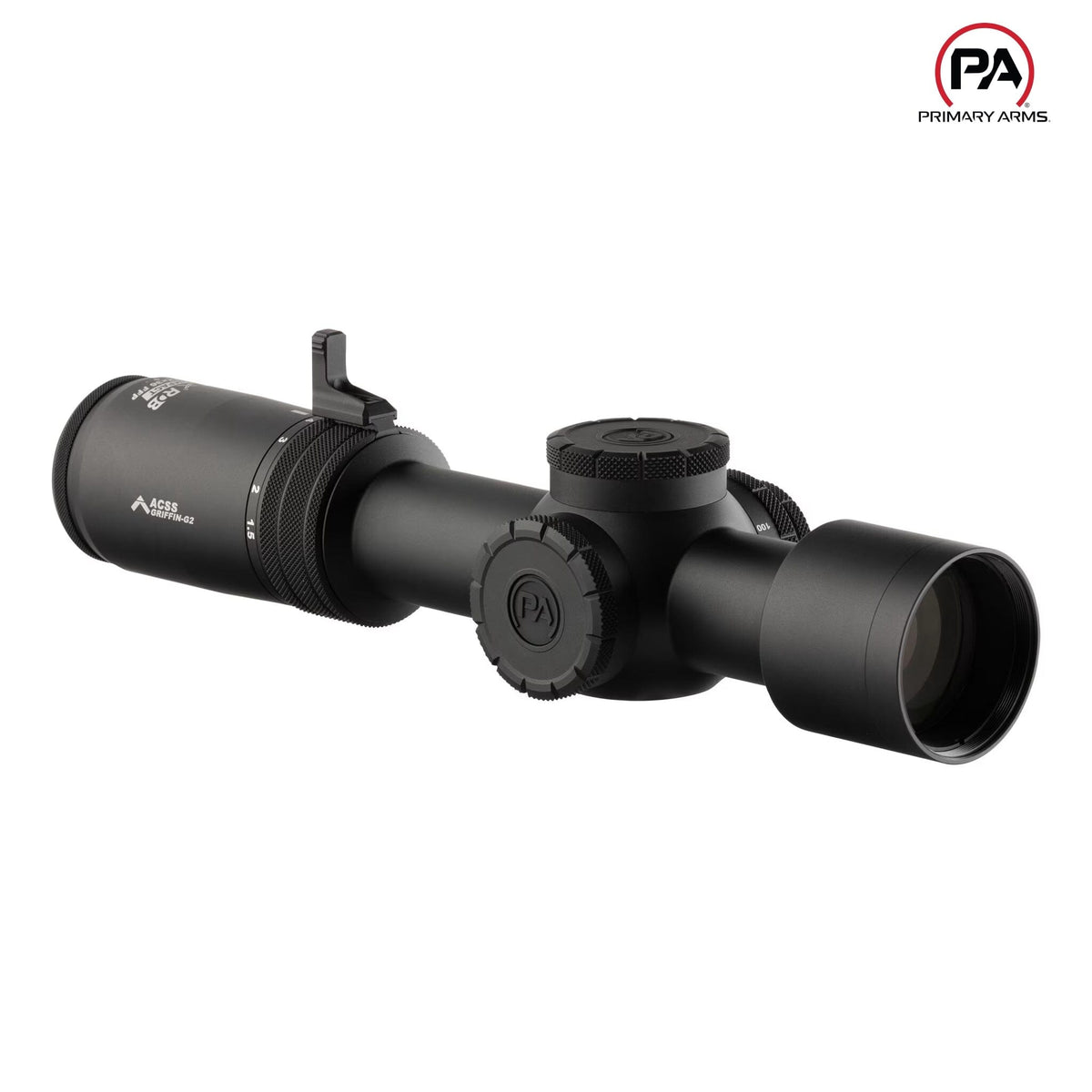 Primary Arms PLxC 1.5-12x36 rifle scope, FFP ACSS Griffin MIL Gen II reticle with 1.5-12x variable magnification