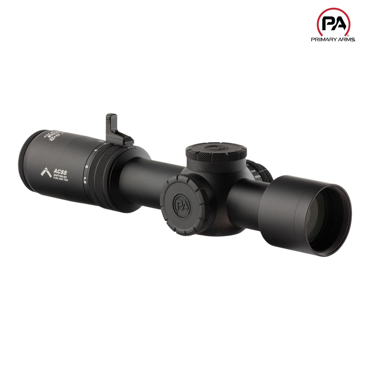 Primary Arms PLxC 1.5-12x36 rifle scope, FFP ACSS Raptor 5.56/.308 Gen II reticle with 1.5-12x variable magnification