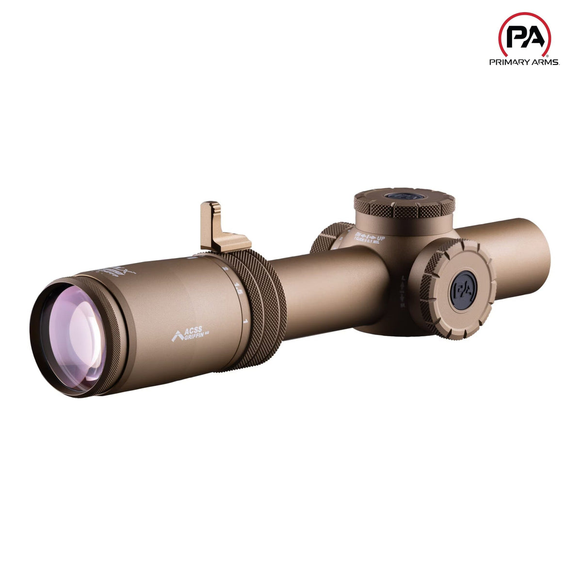 Primary Arms PLxC 1-8x24 LPVO rifle scope in Flat Dark Earth offering 1-8x variable magnification