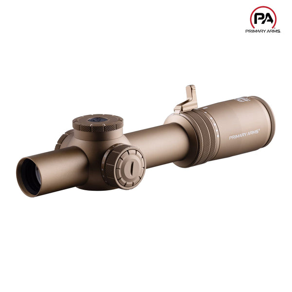 Primary Arms PLxC 1-8x24 LPVO rifle scope in Flat Dark Earth with an FFP ACSS Raptor 5.56/.308 Yard G2 reticle