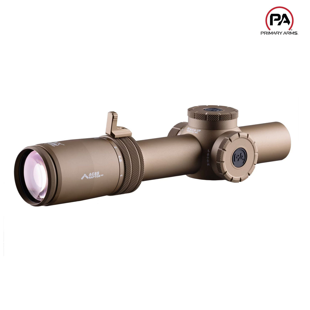 Primary Arms PLxC 1-8x24 Flat Dark Earth FFP LPVO with a first focal plane reticle that scales with zoom