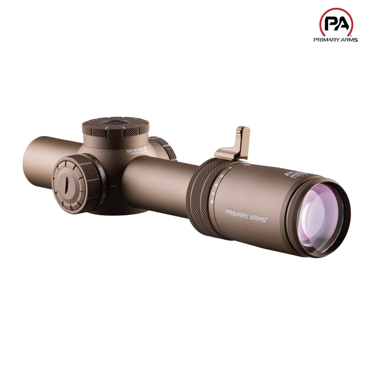 Primary Arms PLxC 1-8x24 LPVO, SFP illuminated ACSS Nova Fibre Wire reticle with a 24mm objective lens