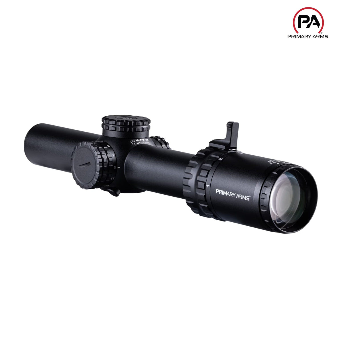 Primary Arms SLx 1-6x24 LPVO in matte black, illuminated ACSS Aurora 5.56 Metre reticle and a 24mm objective lens