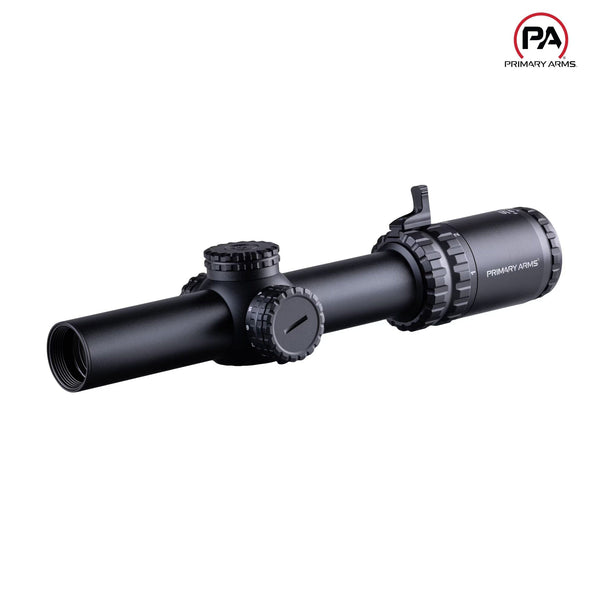 Primary Arms SLx 1-6x24 Gen IV LPVO with a green illuminated ACSS Nova Fibre Wire reticle, matte black finish