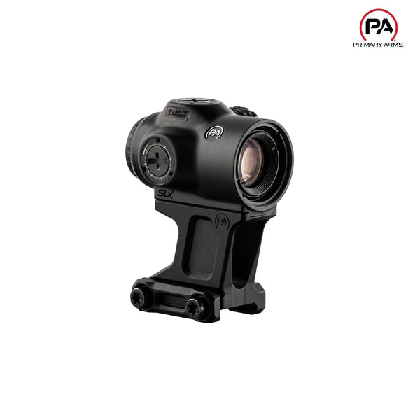 Primary Arms SLx 1X MicroPrismT scope with an RDB illuminated T-Dot reticle on the H1/T1 footprint